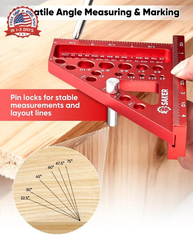 Saker 3D Multi-Angle Measuring Square Ruler, Aluminum Alloy Carpenter Square, 0- gallery