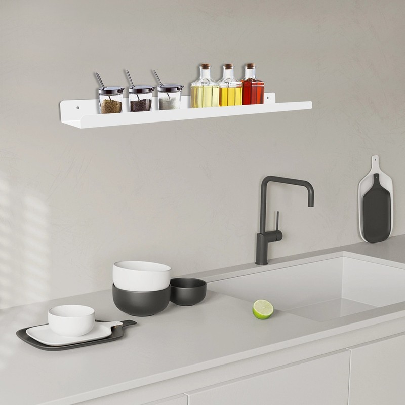 White Floating Shelf 60cm Wall Mounted Storage Display Rack Steel Modern gallery