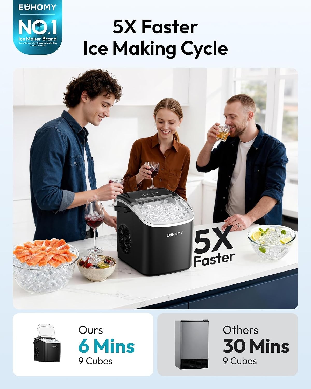 Countertop Ice Maker Machine with Handle 26lbs in 24Hrs 9 Ice Cubes gallery