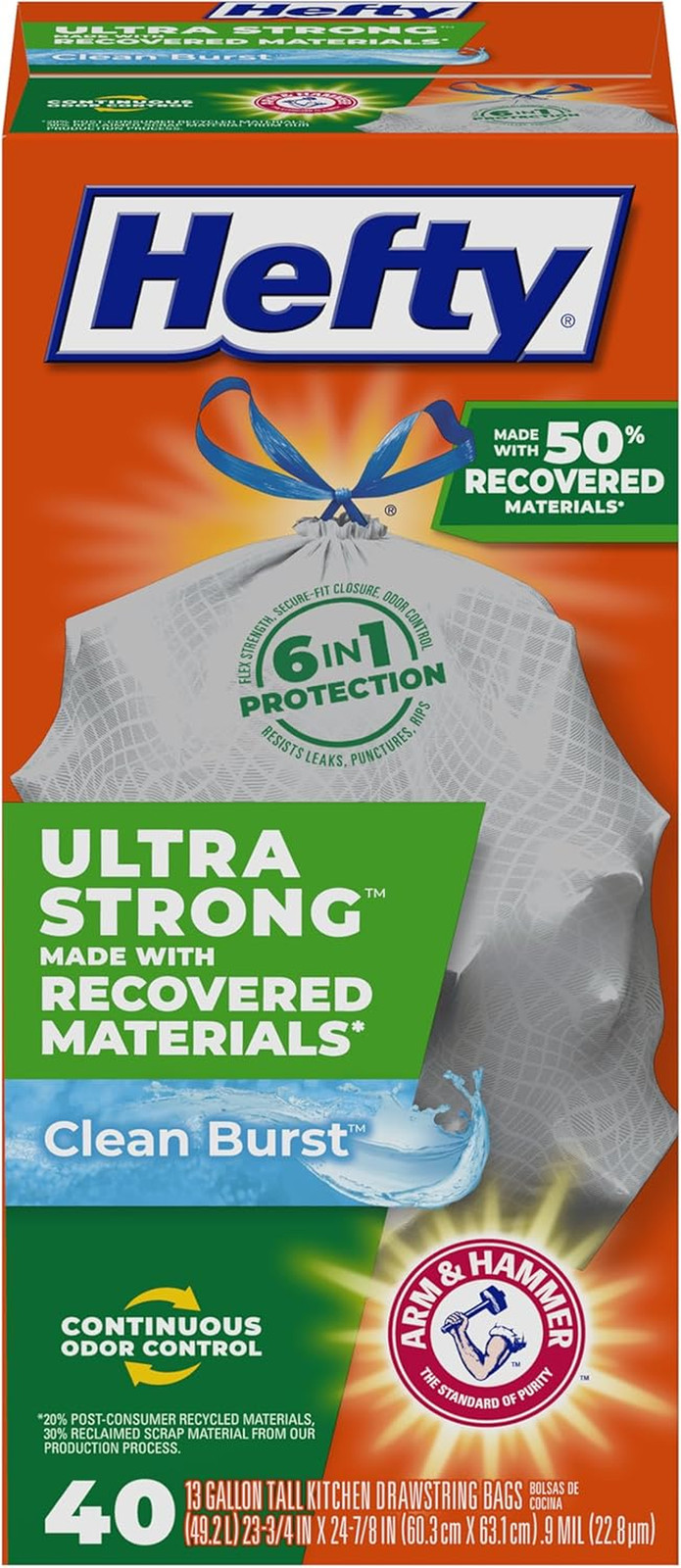 Ultra Strong Made with 50% Recovered Materials* Tall Kitchen Trash Bags, Gray, C gallery
