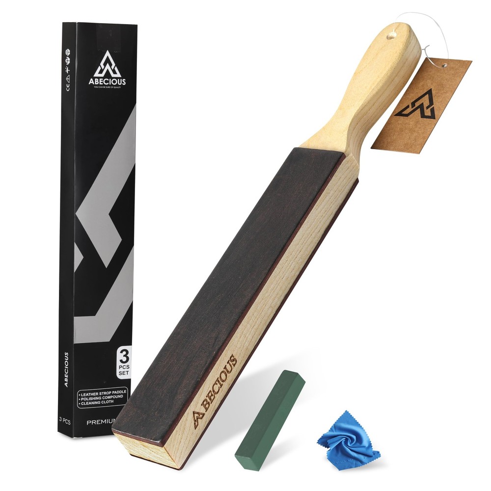 3-Pcs Premium Double Sided Paddle Leather Strop Knife Sharpening With Compound