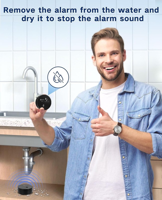 Compact 100dB Water Leak Detector Alarms - 4 Pack for Home & Basement Protection gallery