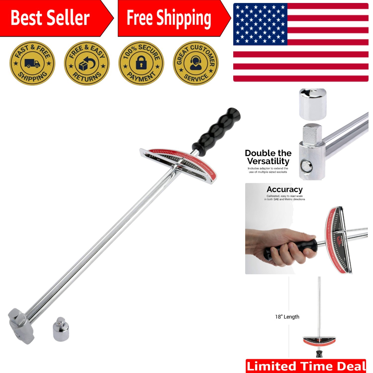Professional Beam Style Torque Wrench | 17-Inch | 0-150 Ft-Lbs Accuracy gallery