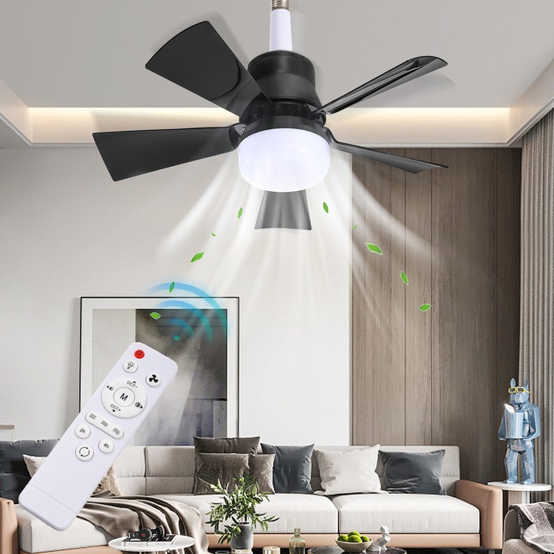 2 In 1 E27 Ceiling Socket Fan 30W with Dimmable LED Light Remote Control 3 Speed gallery