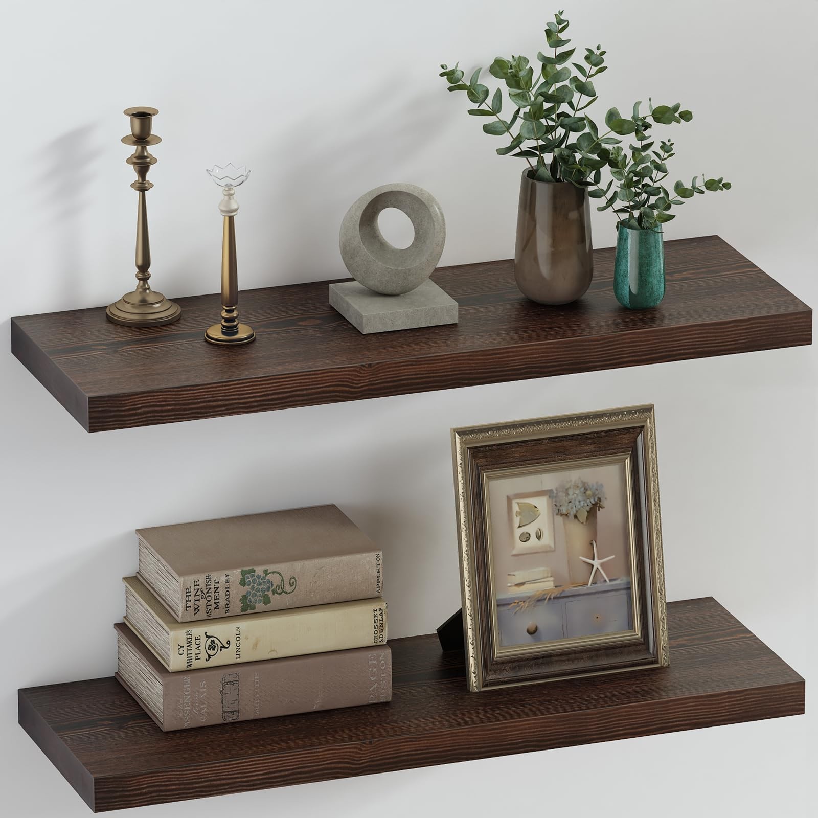 Saumonieres Floating Shelves 8 Inch Deep Solid Wood Wide Wall Shelf Set Of 2 gallery