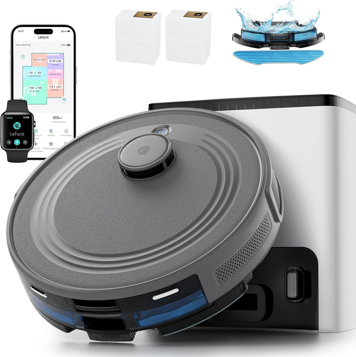 Smart Lidar Robot Vacuum & Mop, 10000Pa, 75-Day Self-Emptying, Wi-Fi/Alexa gallery