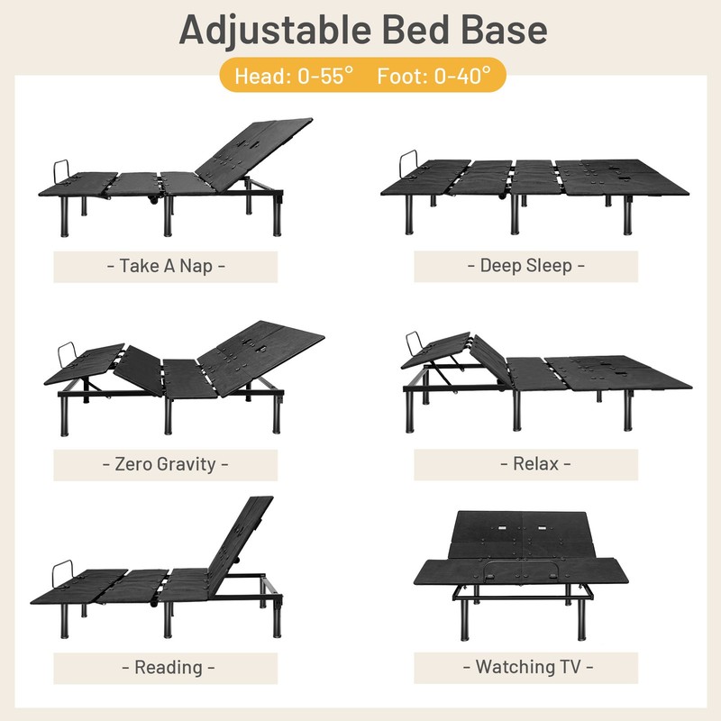Costway Electric Adjustable Bed Base LED Lights Dual USB Easy Assembly Queen gallery