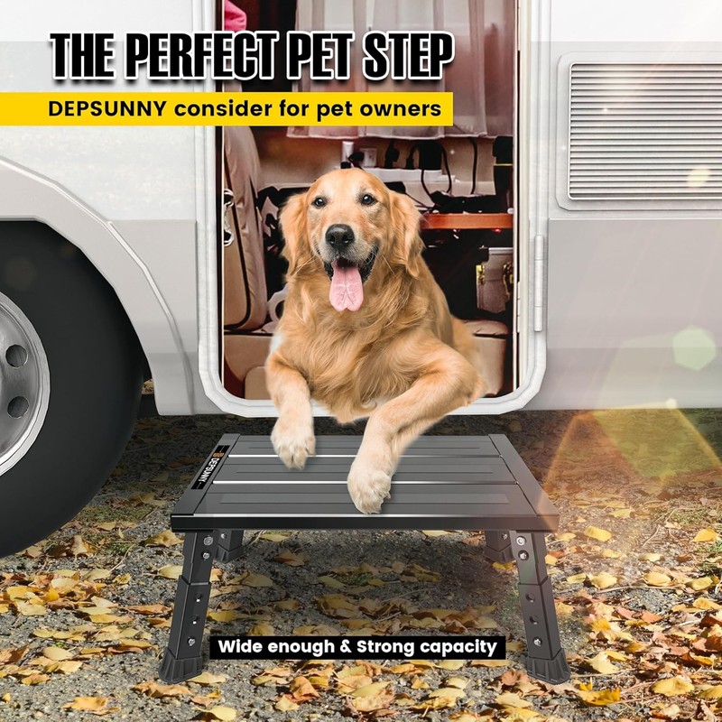Adjustable RV Step Stool, 3-Step Height Adjustment, Foldable Legs, Wide Anti-Sli gallery