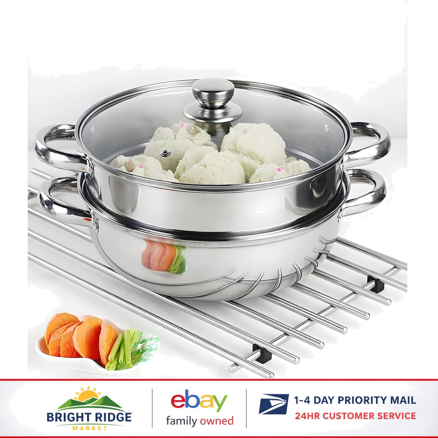 Stainless Steel Steamer Pot with 9.5L Capacity for Seafood and Vegetable Dishes gallery