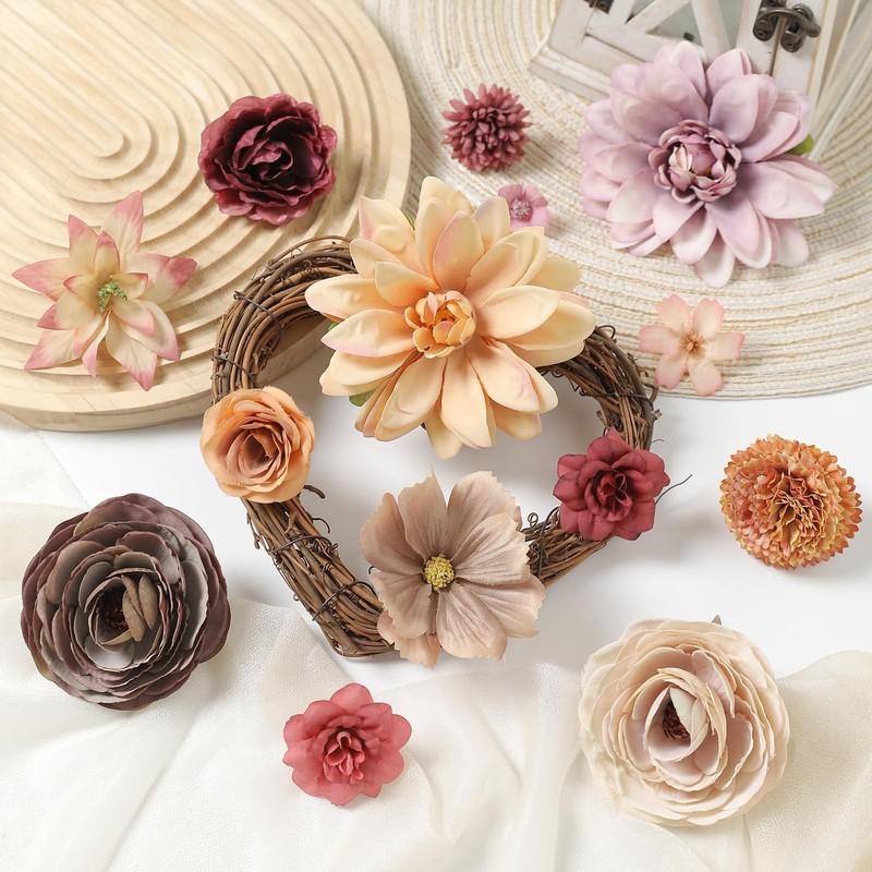 Artificial Flower Heads Combo - Fall Silk Dahlia & Roses Fake Flowers for Wed... gallery