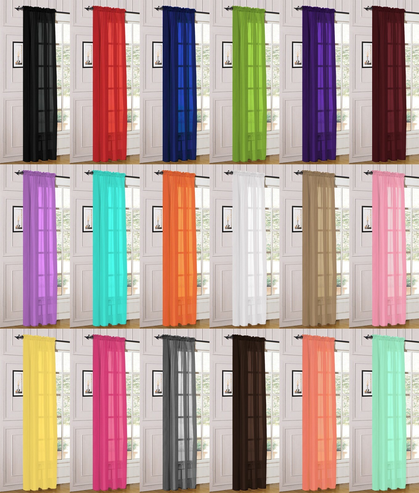 1 Piece Sheer Voile Rod Pocket Window Panel Curtain Drapes Many Sizes & Colors gallery