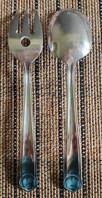 Mikasa CLASSICO SATIN Serving Meat Fork 9 3/8" & Serving Spoon 9 1/2" Korea gallery