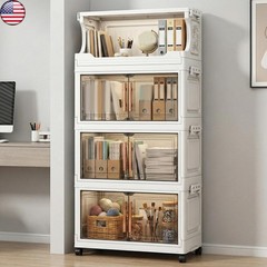 4 Tier Stackable Plastic Storage Bins with Doors and Wheels Foldable Container