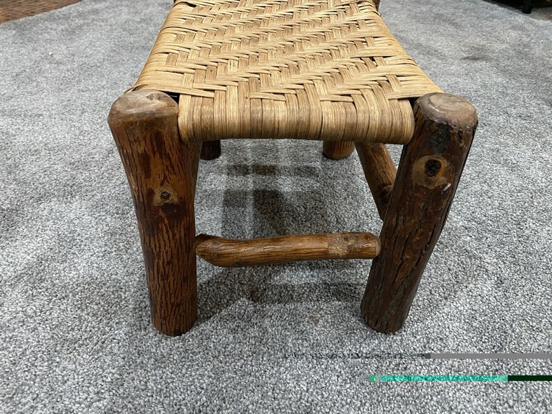 Vintage Wicker Footstool Rectangular Rustic Wood Rattan Woven Boho Foot Rest gallery