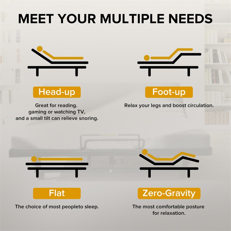 Queen Size Adjustable Bed Frame Bed Base with Head Foot Incline USB Ports Remote gallery