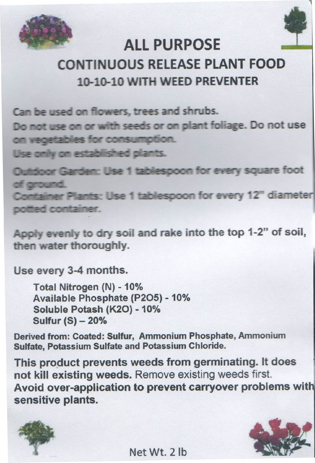 Fertilizer Continuous Release 10-10-10 w/weed prevent 2 lb bag Flower,Tree,Shrub gallery