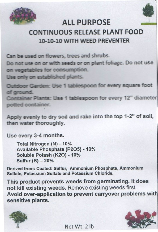 Fertilizer Continuous Release 10-10-10 w/weed prevent 2 lb bag Flower,Tree,Shrub gallery