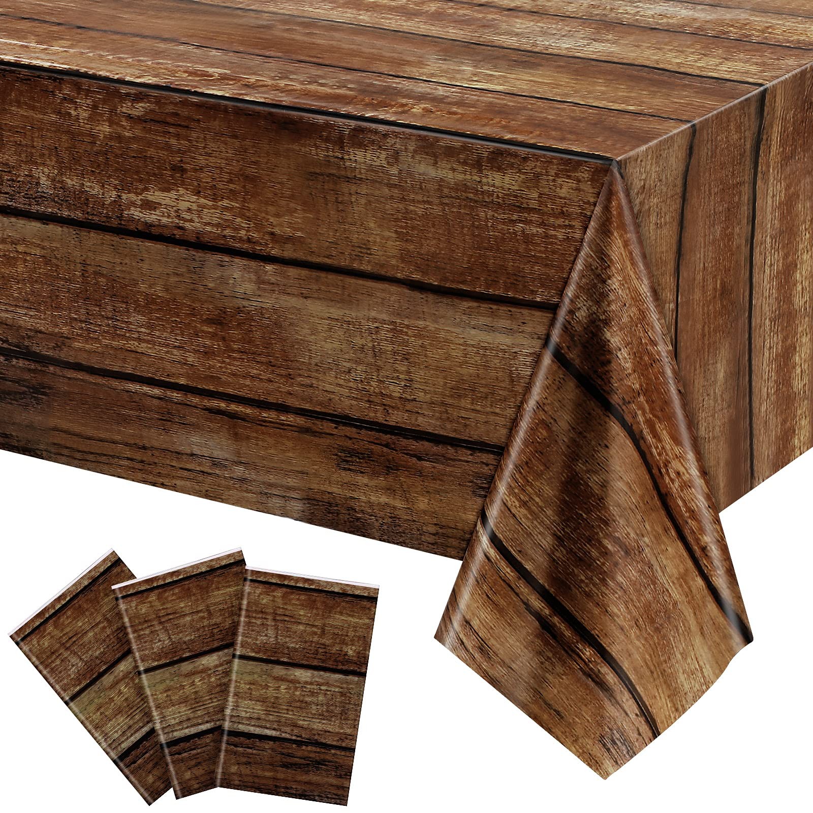 Brown Wood Grain Tablecloths Rustic Plastic Table Covers (3 Pcs,54 x 108 Inches) gallery