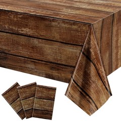 Brown Wood Grain Tablecloths Rustic Plastic Table Covers (3 Pcs,54 x 108 Inches)