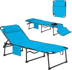 Folding Chaise Lounge with 5-Level Reclining Back, Tanning Chair with Face Hole,