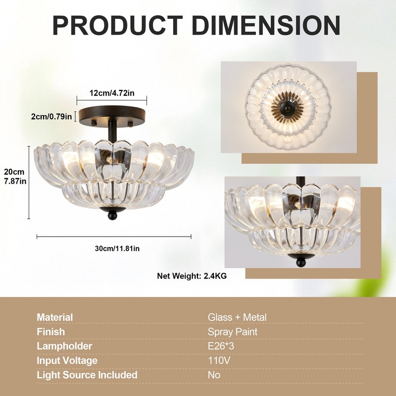 12" Clear Glass Ceiling Light Semi Flush Mount Fixture Entryway Kitchen Island gallery