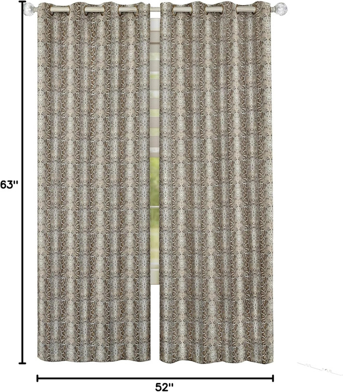 Home Furnishings Python Grommet Window Curtain Panel, 52" X 63", Brown/Gold gallery