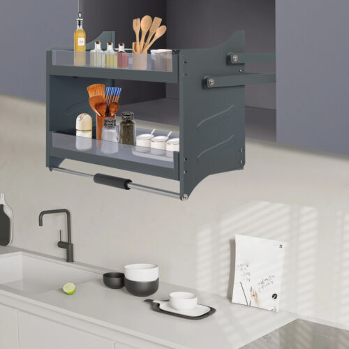 Pull Down Shelf Upper Kitchen Wall Cabinet Storage Organizer Dark Grey USA gallery