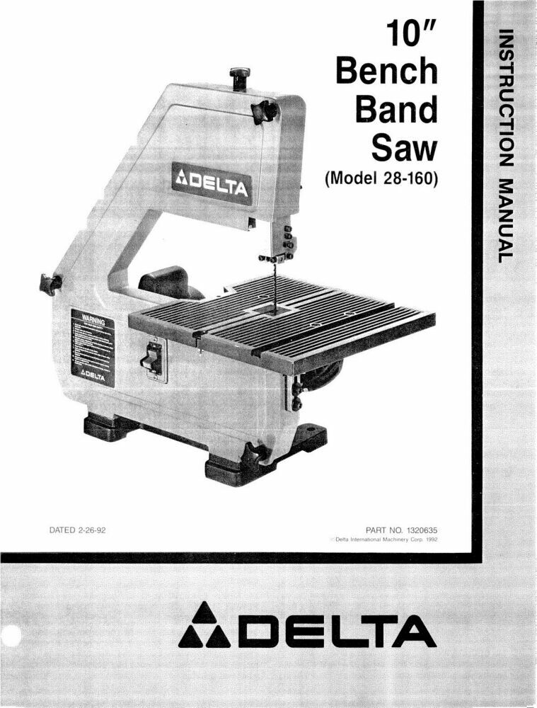 Delta 28-160 10" Bench Band Saw Instruction Manual FREE SHIPPING gallery