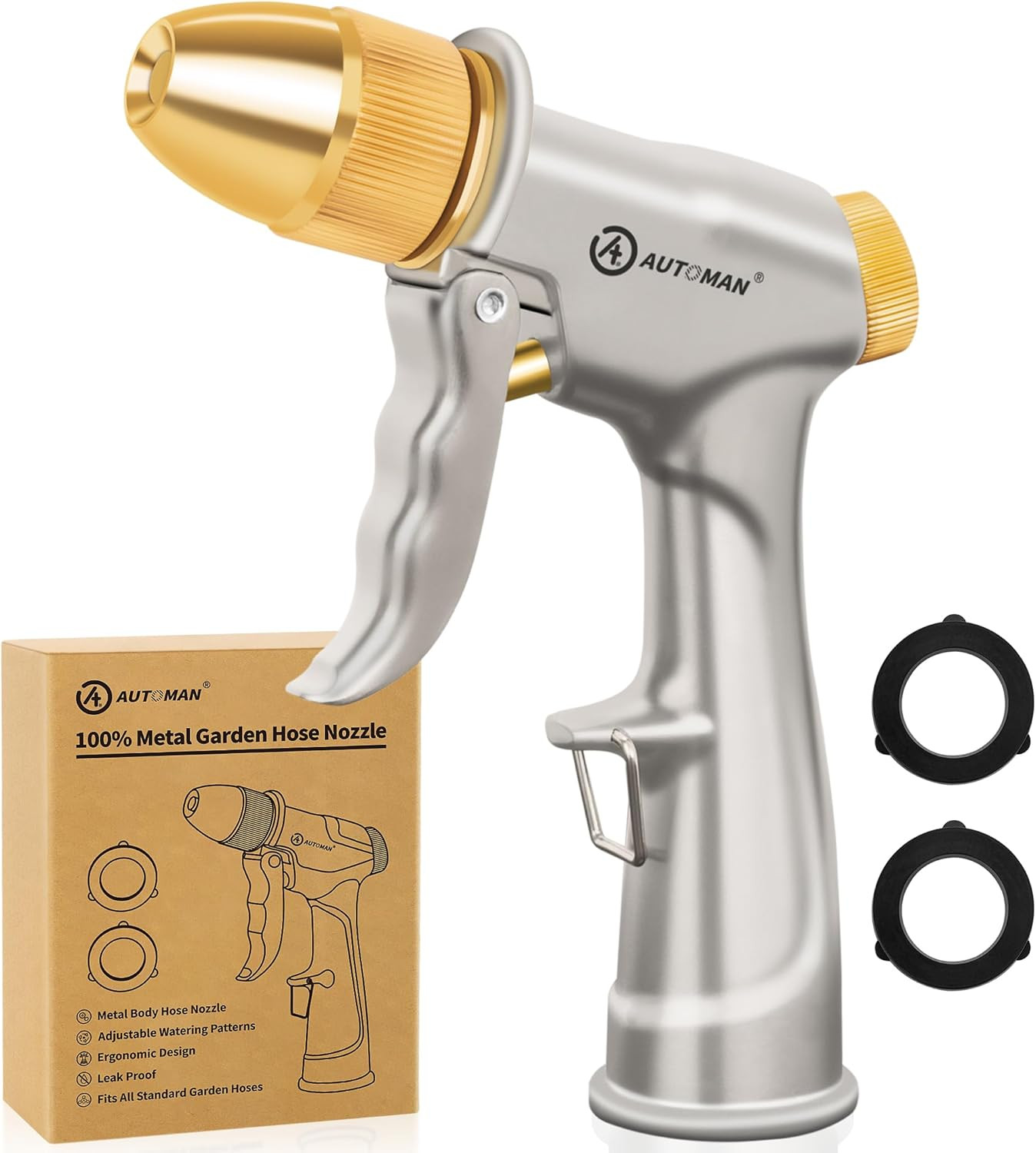 Metal Garden Hose Nozzle 4 Pattern High Pressure Sprayer Trigger Lock Leakproof gallery