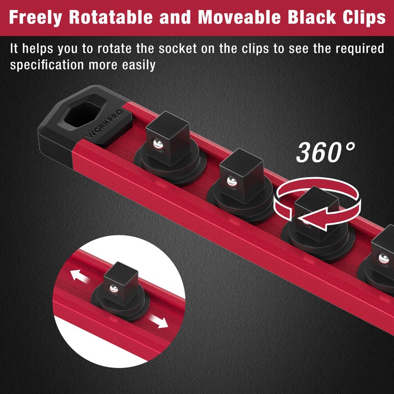 WORKPRO 1/2-InchDrive Magnetic Socket Organizer Aluminum Alloy Socket Rail (Red) gallery