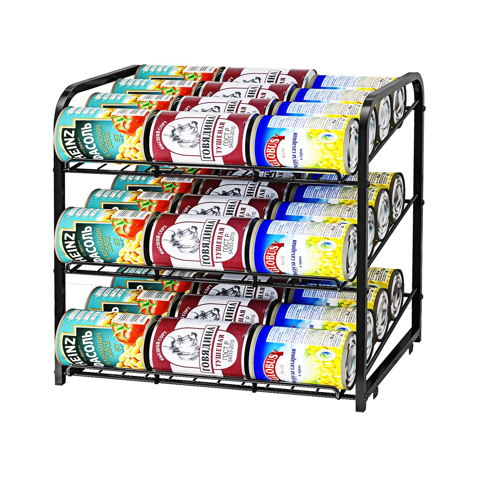 Can Rack Organizer 3 Tier Stackable Can Storage Dispenser for Food Storage Black gallery