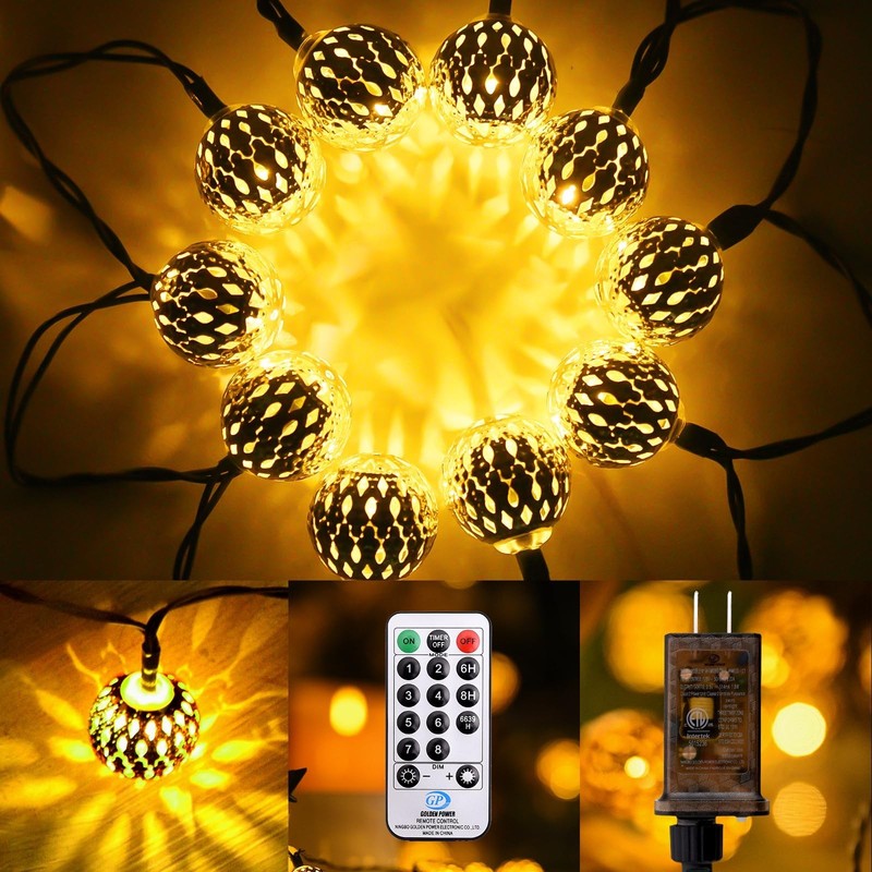 Moroccan String Lights Plug-in 60 LED 29ft Indoor Outdoor Waterproof 8 Modes ... gallery