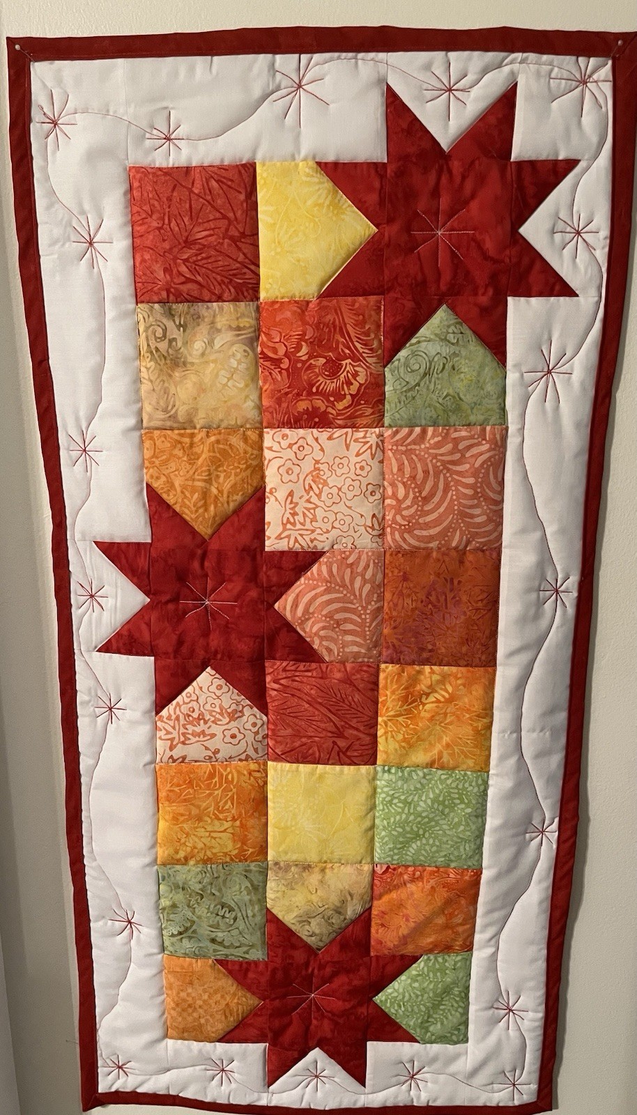 Quilted Patchwork Star Table Runner Rectangular Fabric Multicolor White Red gallery