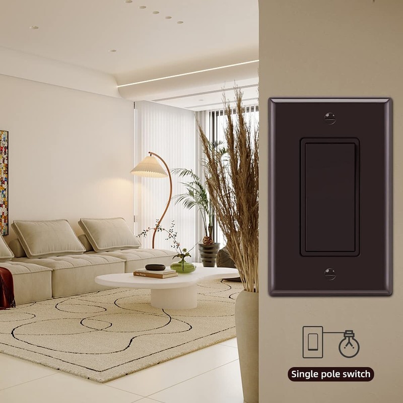 Decora Light Switch Brown, Single Pole Paddle Rocker,15A 120V/277V,10 Pack gallery