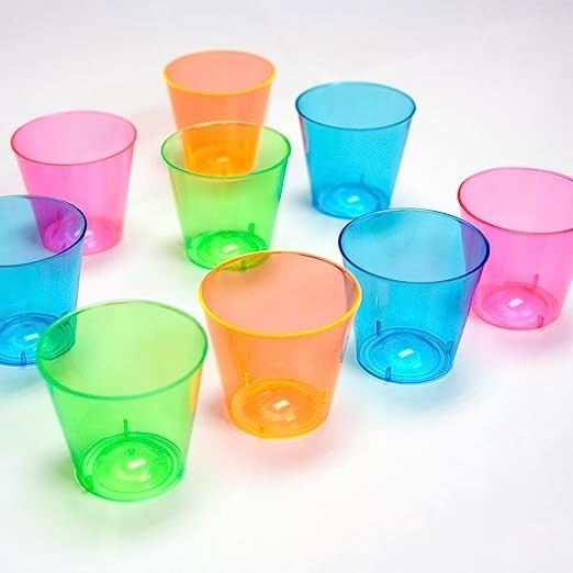 Party Essentials Hard Plastic 1-Ounce Shot Glasses, 50-Count, Assorted Neon gallery