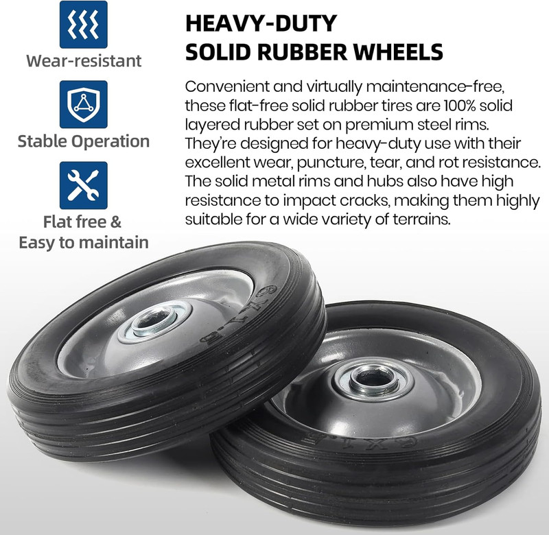 (2-Pack) 6” X 1.5” Flat Free Solid Rubber Wheel Assemblies - Replacement Hand T gallery