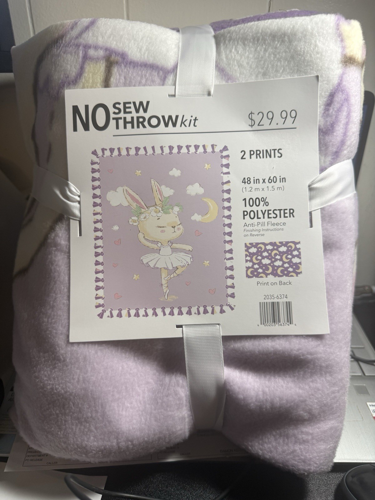 No Sew Throw Kit – Ballet Bunny Theme – 48” x 60” – Brand New gallery