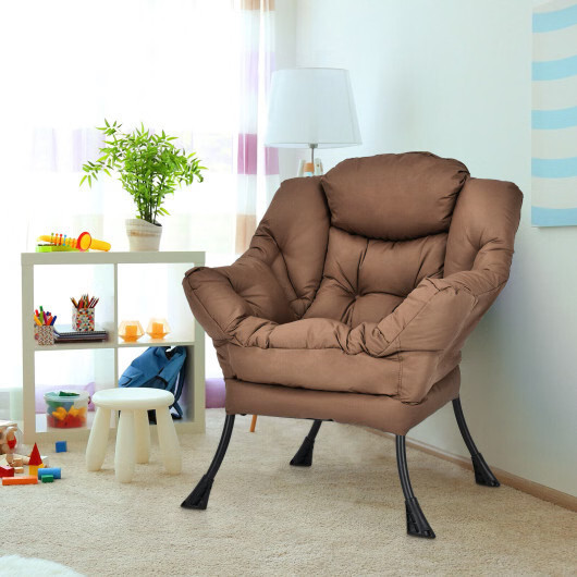 Modern Polyester Fabric Lazy Chair with Steel Frame and Side Pocket-Brown - Colo gallery