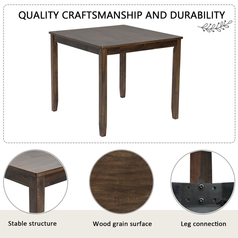 5-Piece Rustic Dining Table Set Square Wood with 4 Chenille Upholstered Chairs gallery