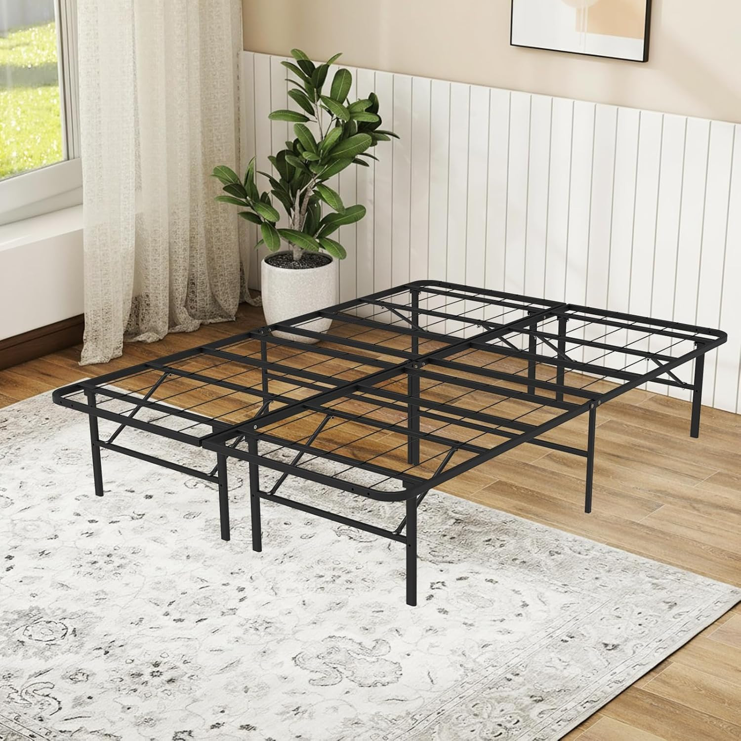 Foldable Full Size Bed Frame，Metal Platform with 14" Underbed Storage, Heavy Dut gallery