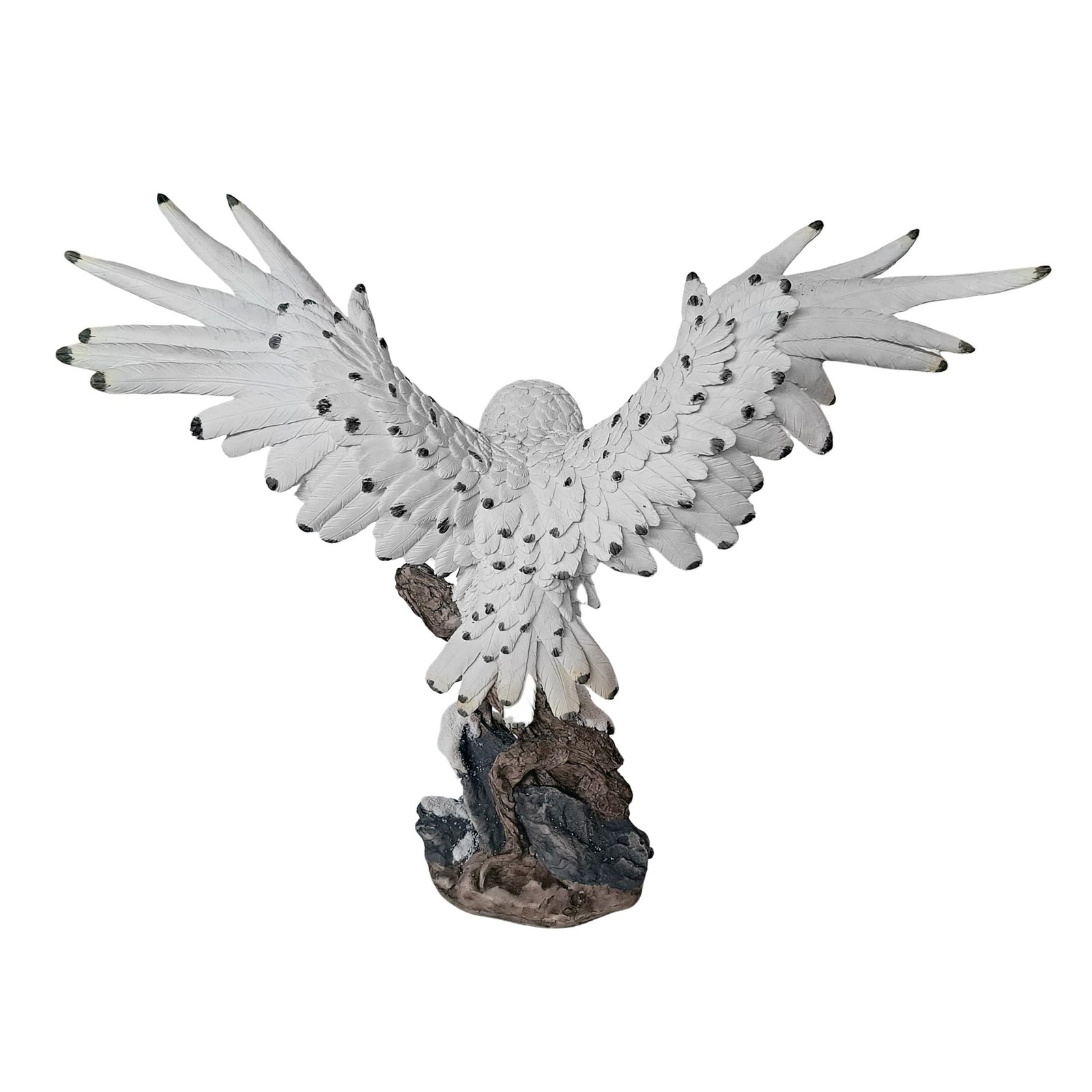 Detailed Craftmanship 18 1/2" Yellow-Eyed Snow Owl Decor Sculpture, Soaring O... gallery