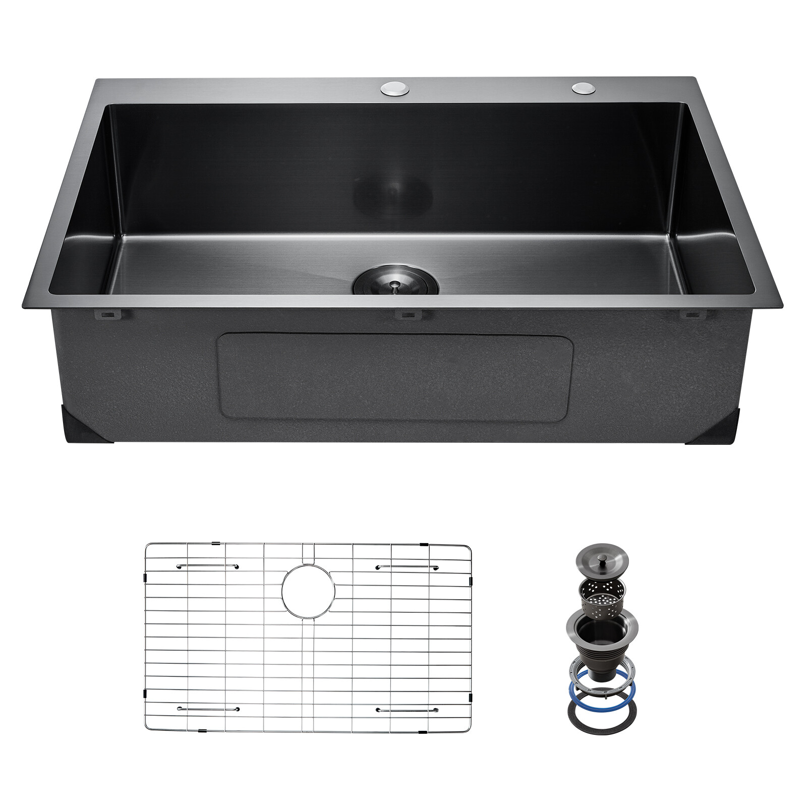33" Drop In Kitchen Sink Top Mount Single Bowl Basin Stainless Steel Black gallery