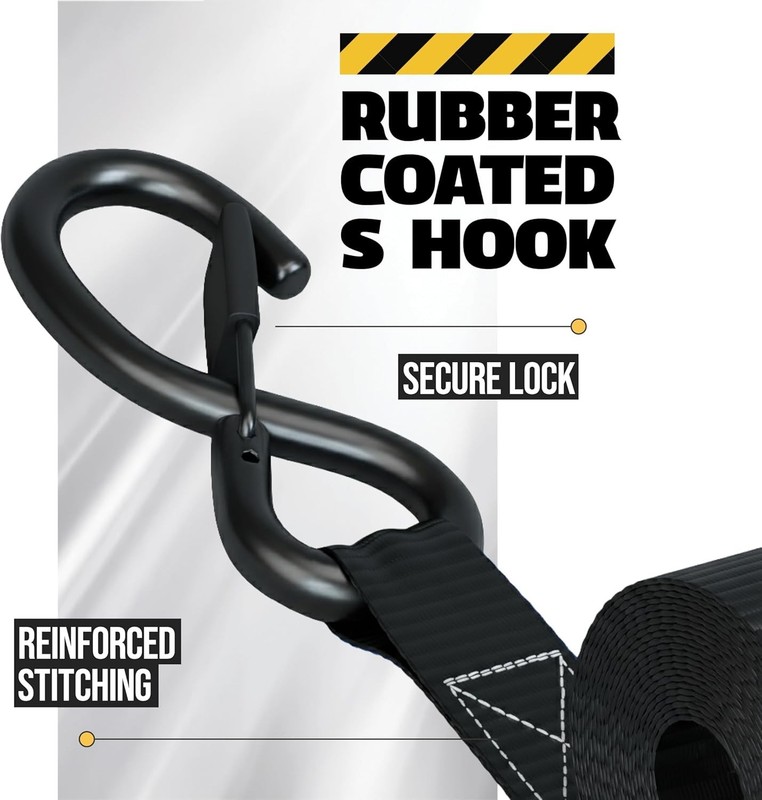 Auto Retractable Ratchet Straps 4pc, 1200lb, Alloy Steel, Polyester, Soft Loops gallery