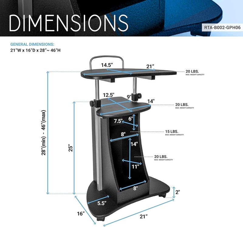 Adjustable Sit to Stand Rolling Laptop Cart Desk w/ Storage Mobile Workstation gallery