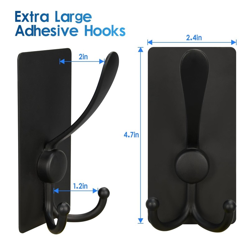 2 Pack Extra Large Adhesive Hooks, 13lb Stainless Steel Sticky Towel Hooks gallery