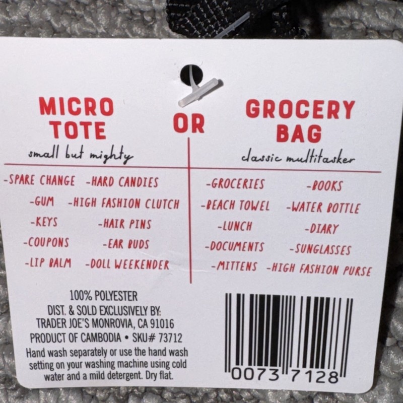 2 Nwt Trader Joe's Red Black Mini Micro Tote Folded 2-in-1 Reusable Shopping Bag gallery
