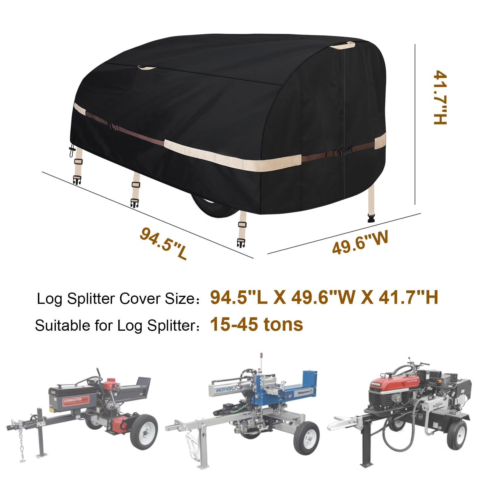 Log Splitter Cover Heavy windproof and waterproof(94"L X 49"W X 41"H) Black gallery