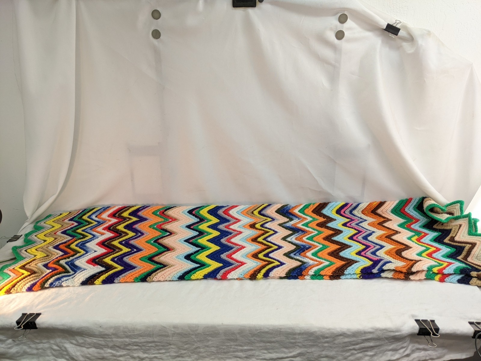 Crochet Multicolor Chevron Zig Zag Pattern Afghan Throw Blanket 64" x 38” TF gallery