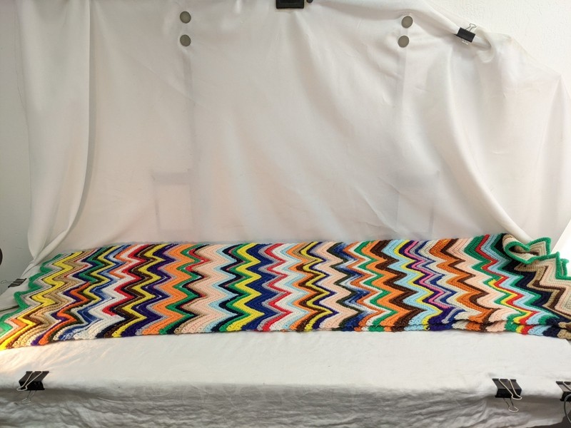 Crochet Multicolor Chevron Zig Zag Pattern Afghan Throw Blanket 64" x 38” TF gallery