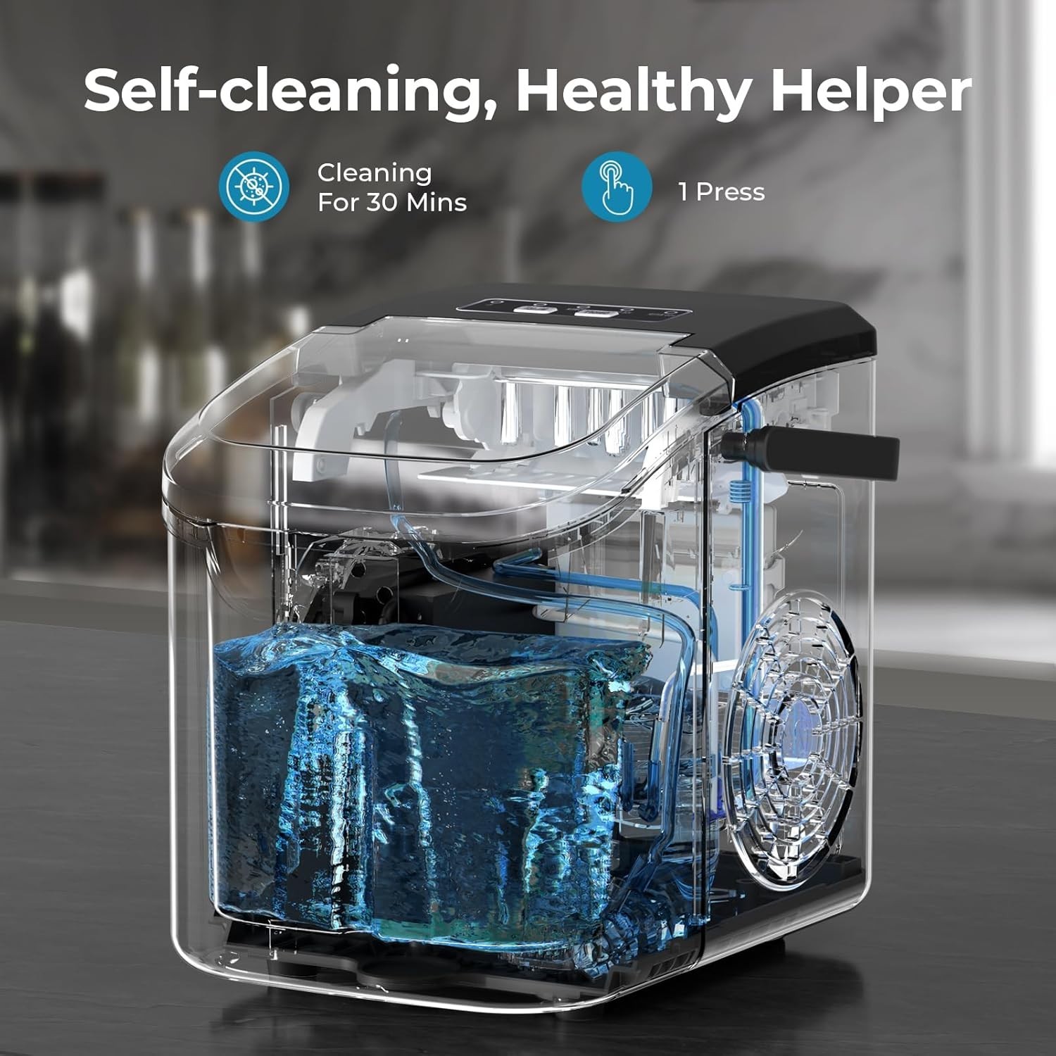 Countertop Ice Maker Machine, 8 Ice Cubes in 6 mins, 26lb/Day Ice with 2 Sizes- gallery